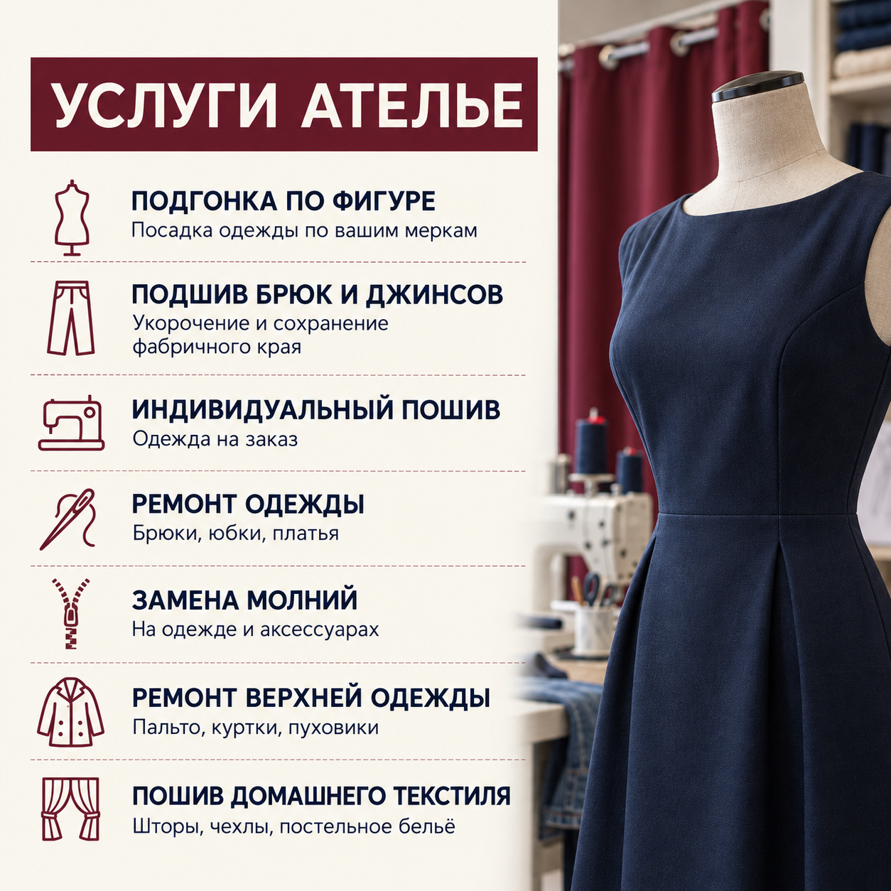 Иллюстрация списка услуг ателье